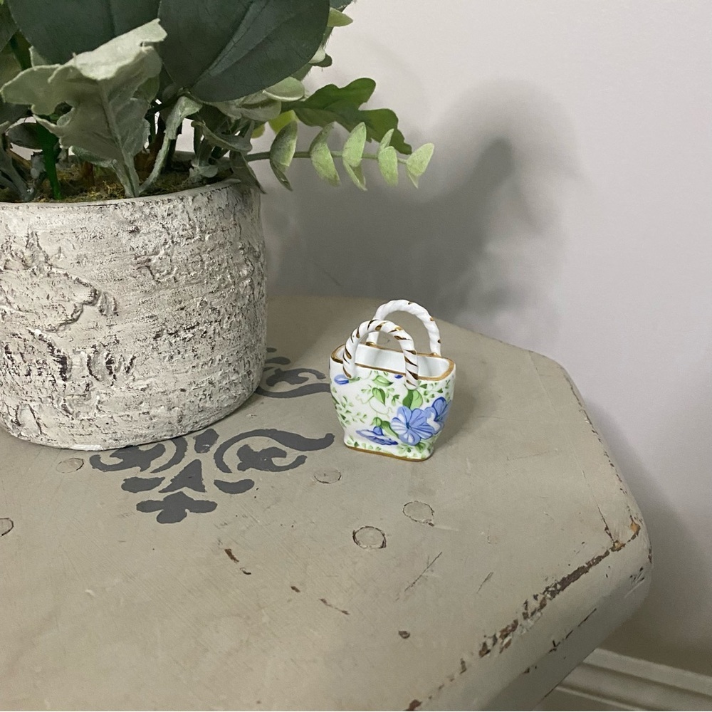 Ceramic Miniature Hand Painted Trinket Bag